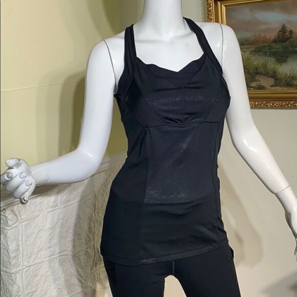 Cynthia Rowley Black Shimmer Cross Back Tank Top - Picture 2 of 6